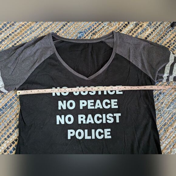 Justice Peace Police Black Lives Matter BLM Women's XL Heather Gray Black Ringer - Picture 3 of 4
